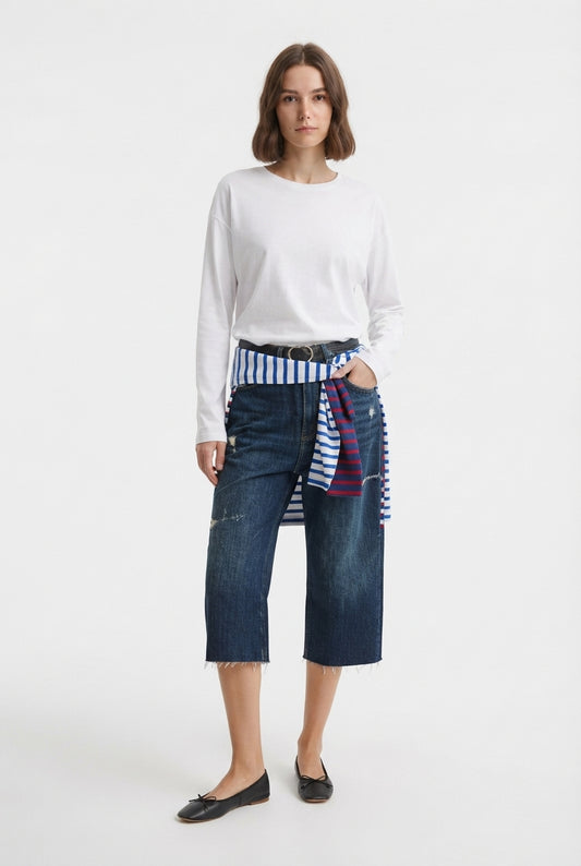 Beyaz %100 Kalın Pamuklu Basic Bisiklet Yaka Oversize/Geniş Kalıp Örme T-Shirt