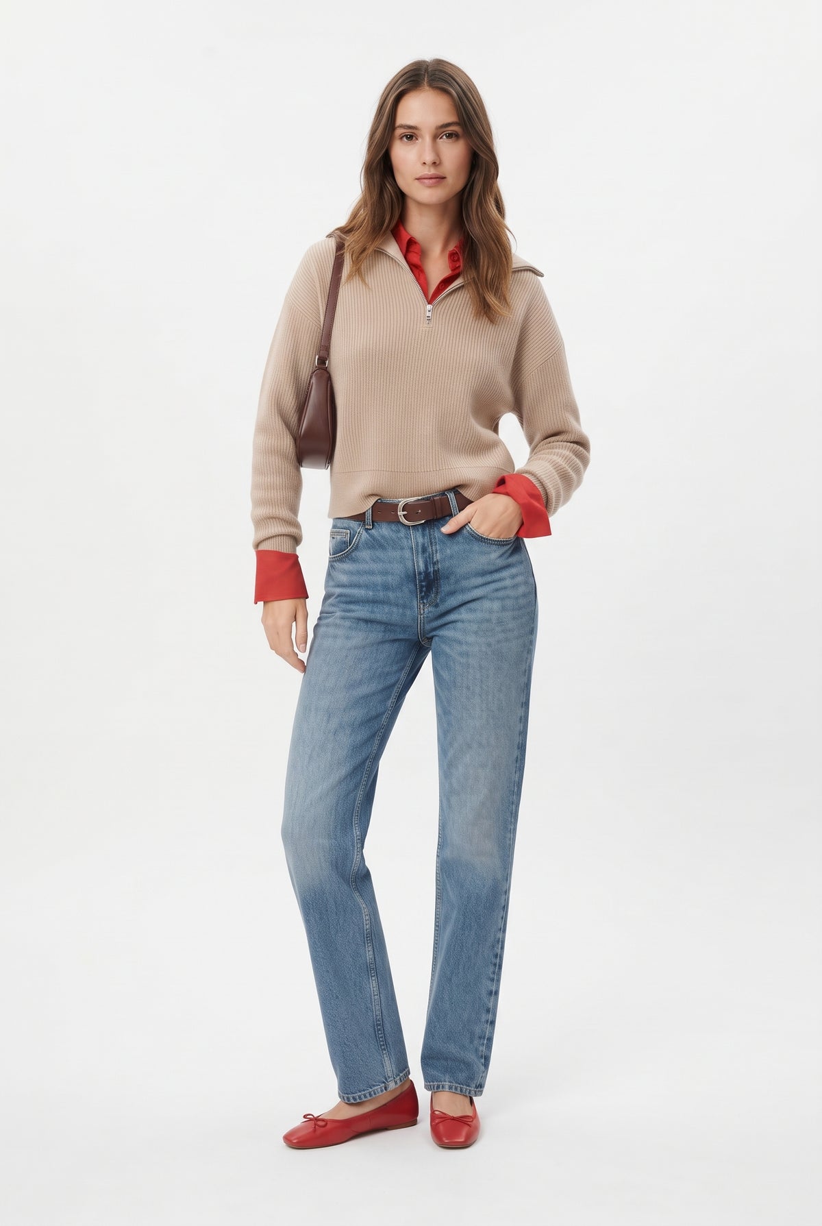Mavi %100 Pamuk Yüksek Bel Straight Boru Paça Jeans