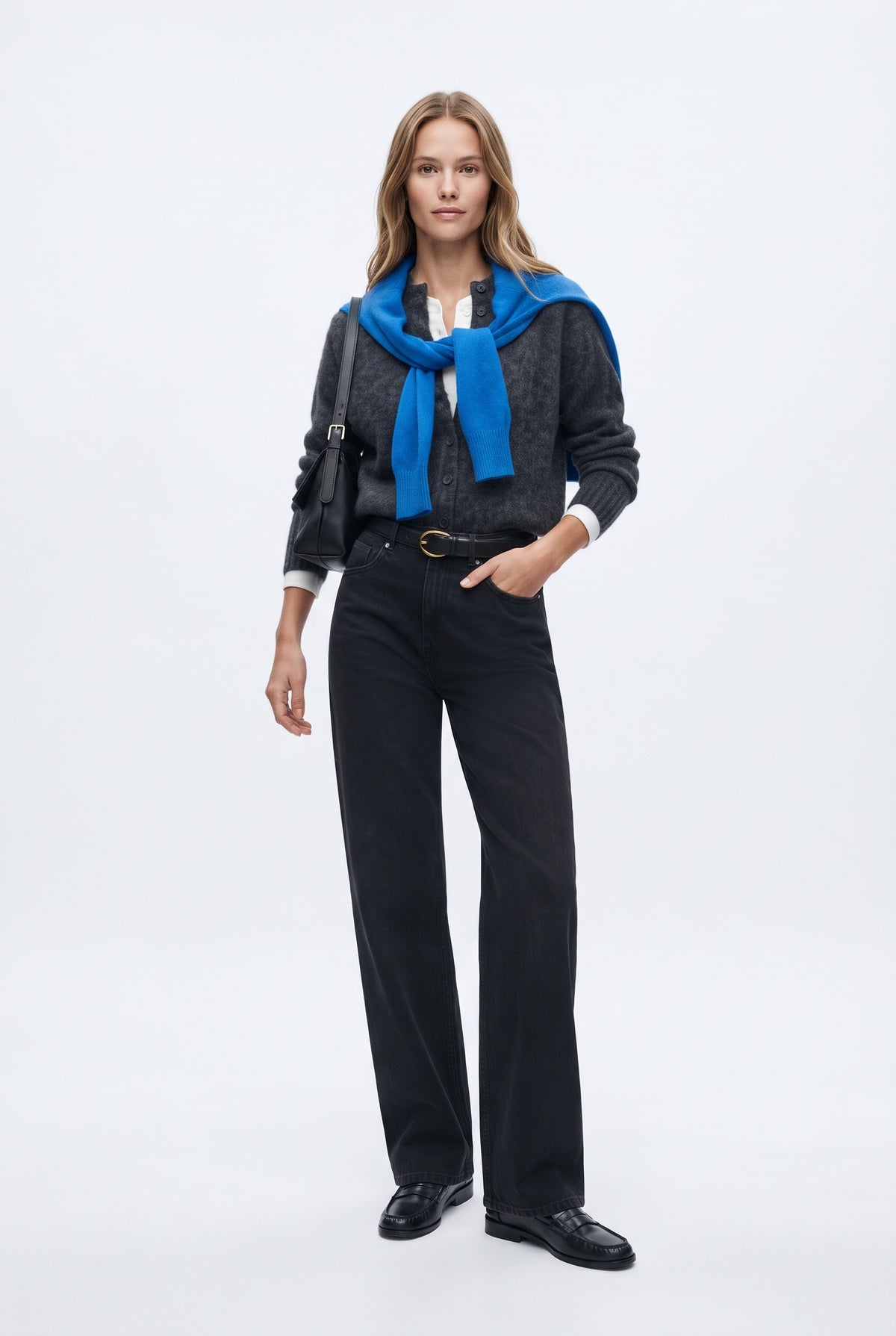 Siyah Az Esnek Yüksek Bel Wide Leg Geniş Paça Jeans