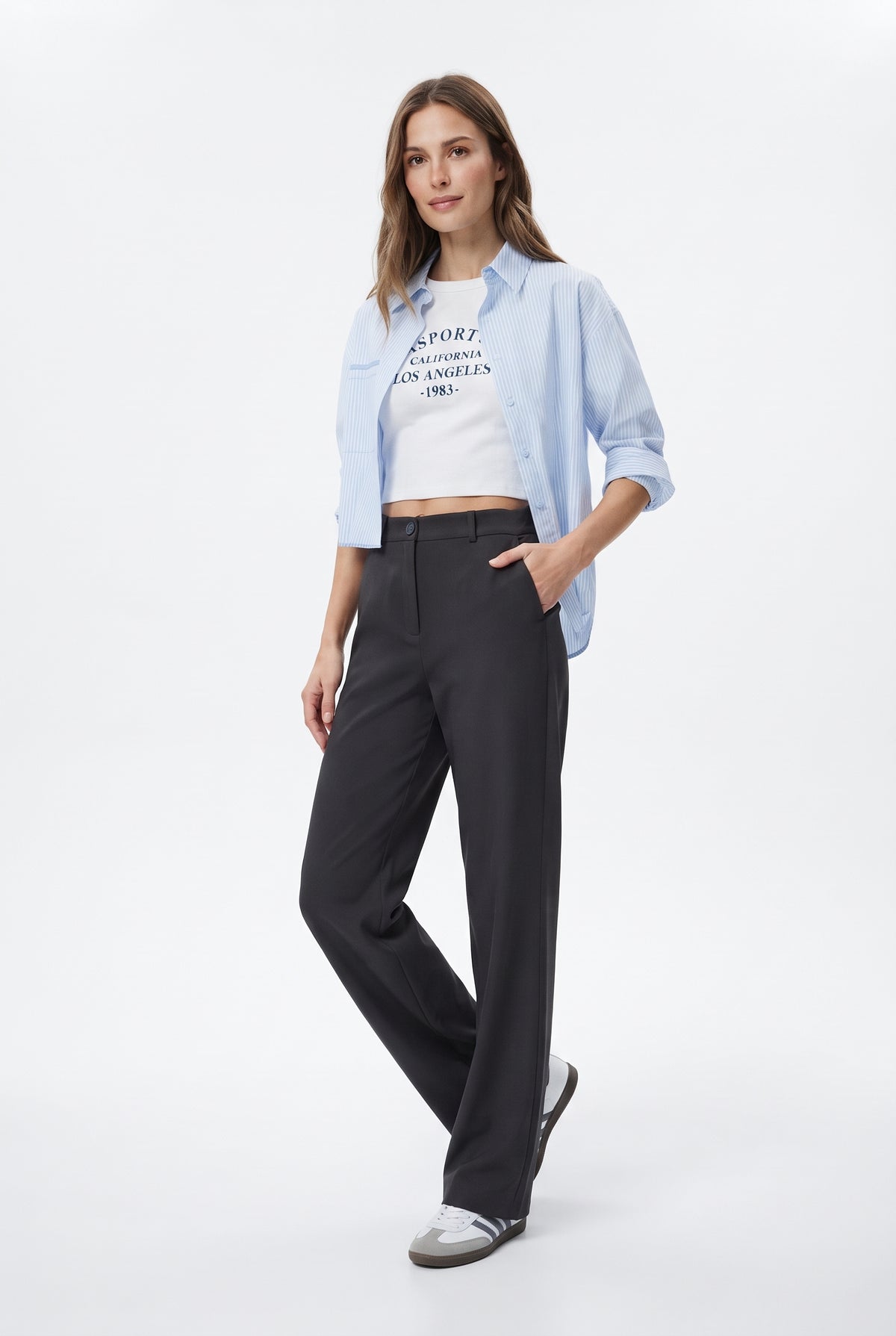 Siyah Wide Leg/Geniş Paça Bootcut Dokuma Kumaş Pantolon