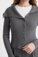 Antrasit Merserize Görünümlü Premium/Özel İplik Fitted/Vücudu Saran Crop Triko Hırka - LUMINOIRE