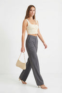 Antrasit Premium Kalite Wide Leg/Geniş Paça Dokuma Kumaş Pantolon - LUMINOIRE