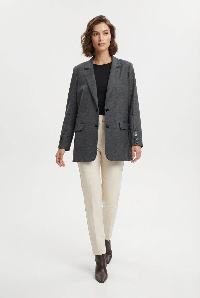 Antrasit Premium Oversize Astarlı Dokuma Blazer Ceket - LUMINOIRE