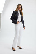 Beyaz Yüksek Bel Comfort Paçası Kesikli Wide Leg Palazzo Jeans - LUMINOIRE