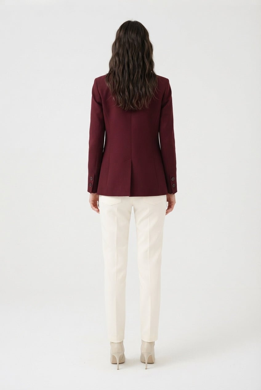 Bordo Fitted/Bele Oturan Dokuma Blazer Ceket - LUMINOIRE