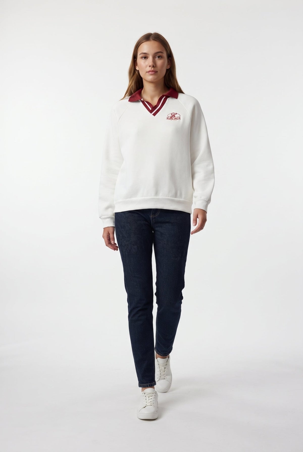 Ekru Nakışlı Örme Sweatshirt - LUMINOIRE