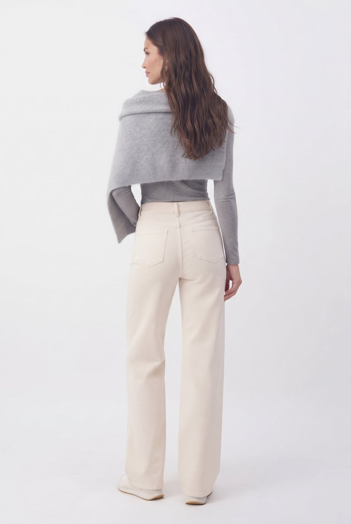 Ekru Yüksek Bel Cep Detaylı Comfort Esnek Wide Leg Palazzo Jeans - LUMINOIRE