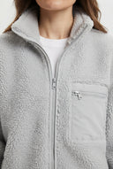 Gri Polar Fermuarlı Uzun Kol Cep Detaylı Örme Hırka/Sweatshirt - LUMINOIRE
