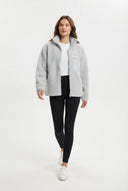 Gri Polar Fermuarlı Uzun Kol Cep Detaylı Örme Hırka/Sweatshirt - LUMINOIRE