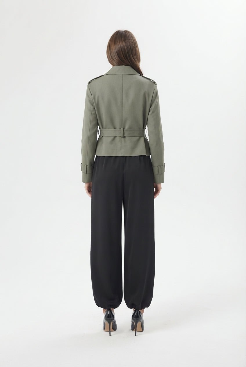 Haki Premium Dokuma Crop Blazer Ceket - LUMINOIRE