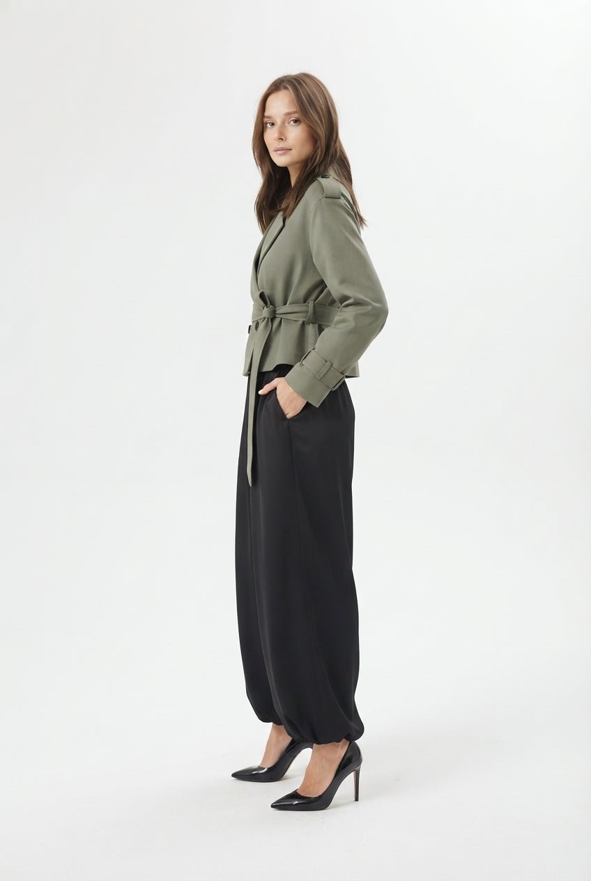 Haki Premium Dokuma Crop Blazer Ceket - LUMINOIRE