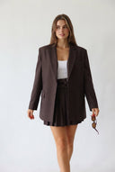 Kahverengi Koyu Mavi Çizgili Oversize Blazer Ceket - LUMINOIRE