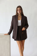 Kahverengi Koyu Mavi Çizgili Oversize Blazer Ceket - LUMINOIRE