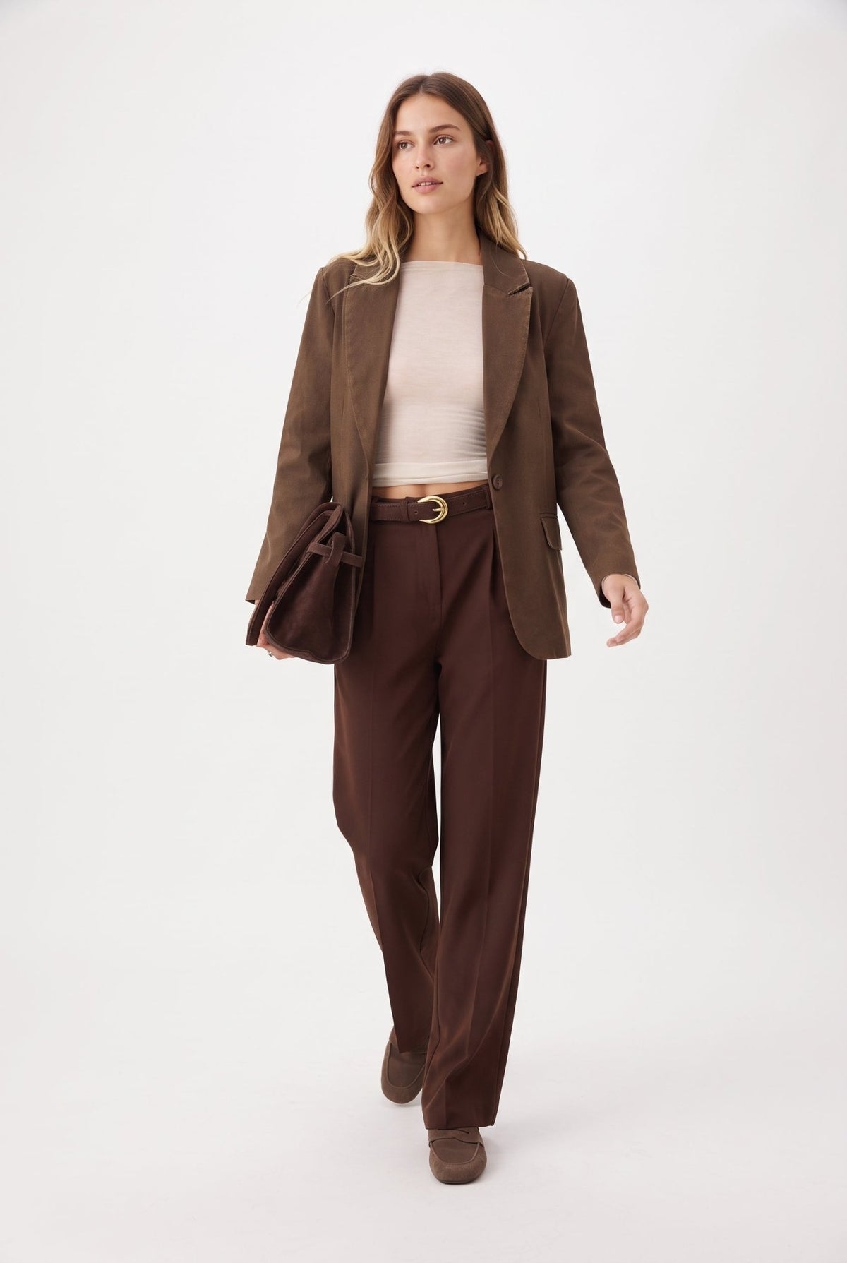 Kahverengi Pilili Wide Leg/Geniş Paça Pantolon - LUMINOIRE