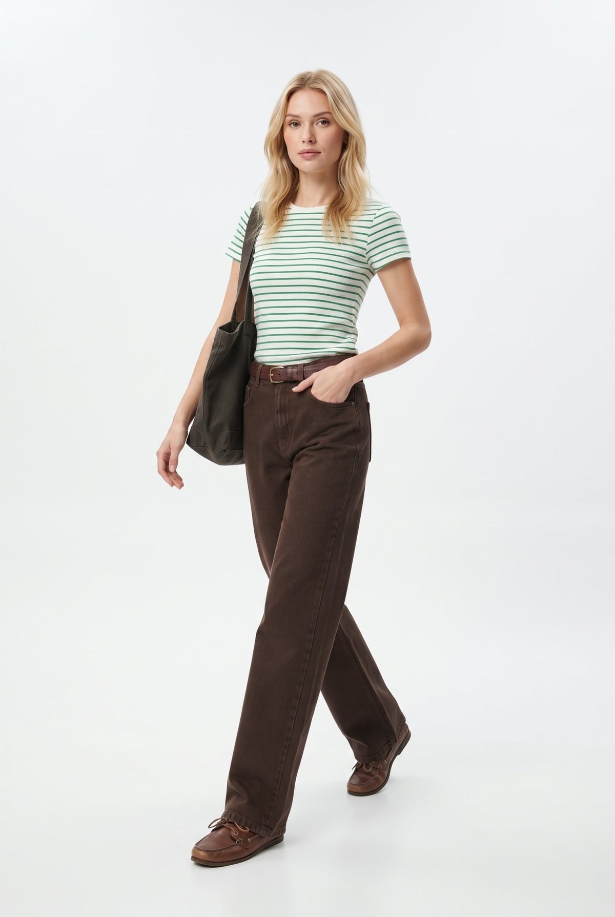 Kahverengi Vintage Yıkama Yüksek Bel Wide Leg Jeans - LUMINOIRE