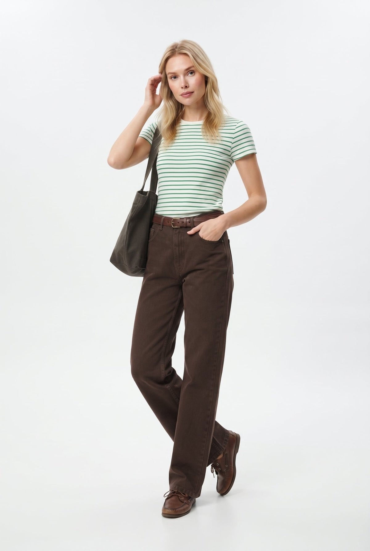 Kahverengi Vintage Yıkama Yüksek Bel Wide Leg Jeans - LUMINOIRE
