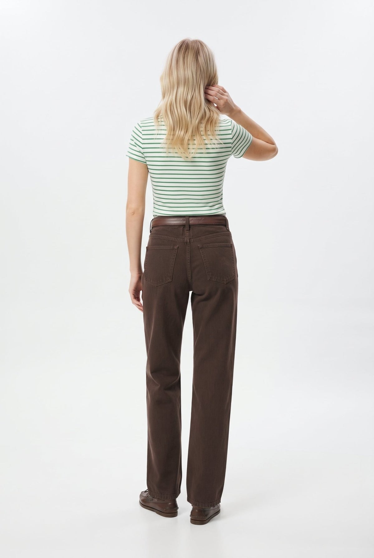 Kahverengi Vintage Yıkama Yüksek Bel Wide Leg Jeans - LUMINOIRE
