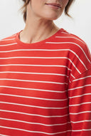 Kırmızı Çizgili Oversize/Geniş Kesim Bisiklet Yaka İnce Örme Sweatshirt - LUMINOIRE