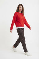 Kırmızı Oversize/Rahat Kesim Basic Bisiklet Yaka Kalın/İçi polarlı Örme Sweatshirt - LUMINOIRE