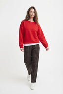 Kırmızı Oversize/Rahat Kesim Basic Bisiklet Yaka Kalın/İçi polarlı Örme Sweatshirt - LUMINOIRE