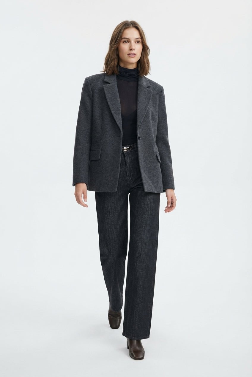 Koyu Antrasit Oversize Blazer Ceket - LUMINOIRE