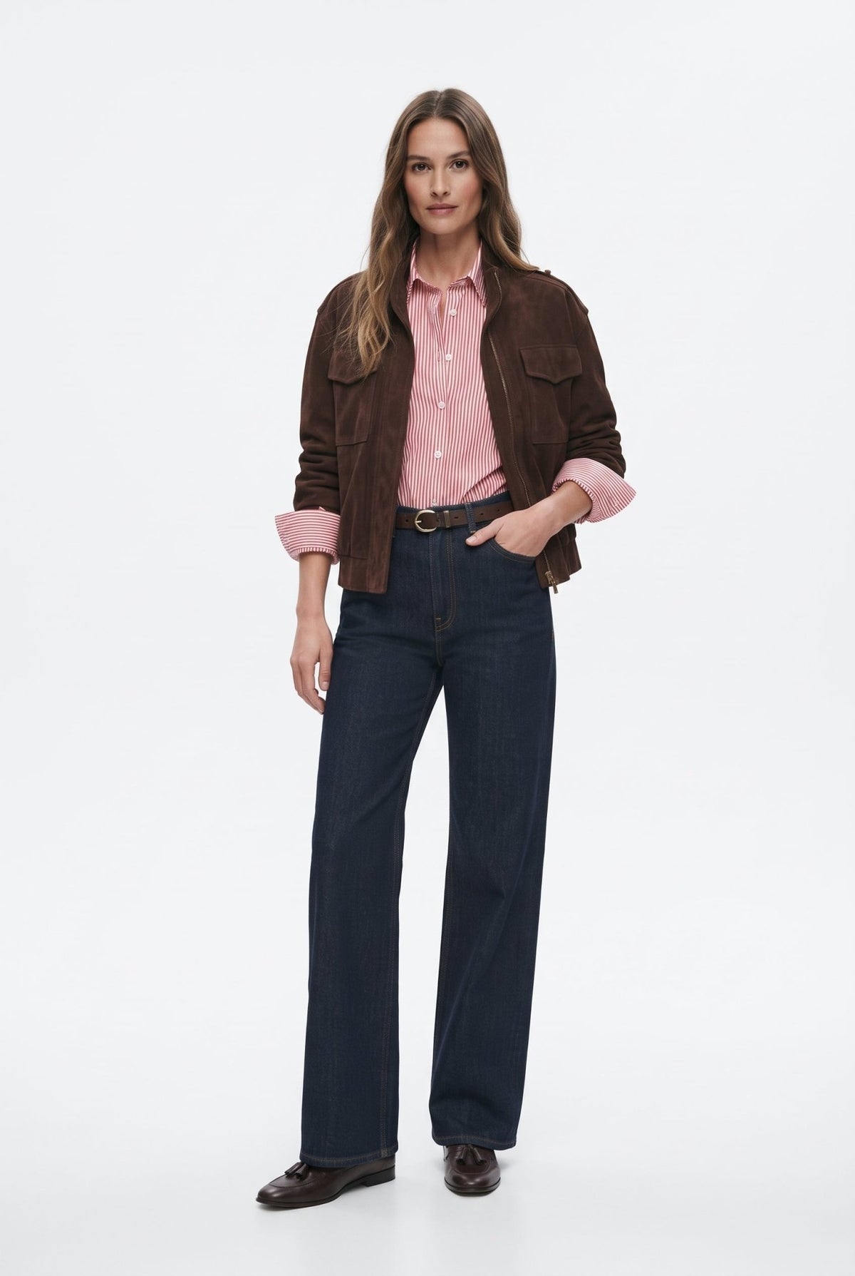 Koyu Mavi %100 Pamuk Yüksek Bel Straight Boru Paça Jeans - LUMINOIRE