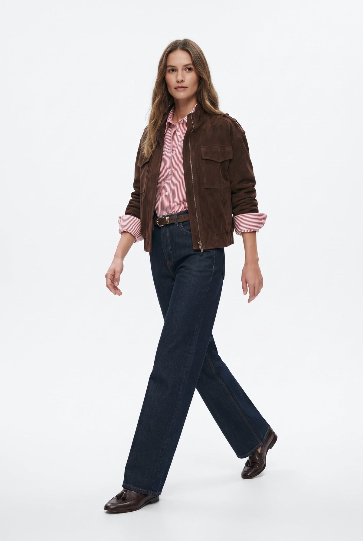 Koyu Mavi %100 Pamuk Yüksek Bel Straight Boru Paça Jeans - LUMINOIRE