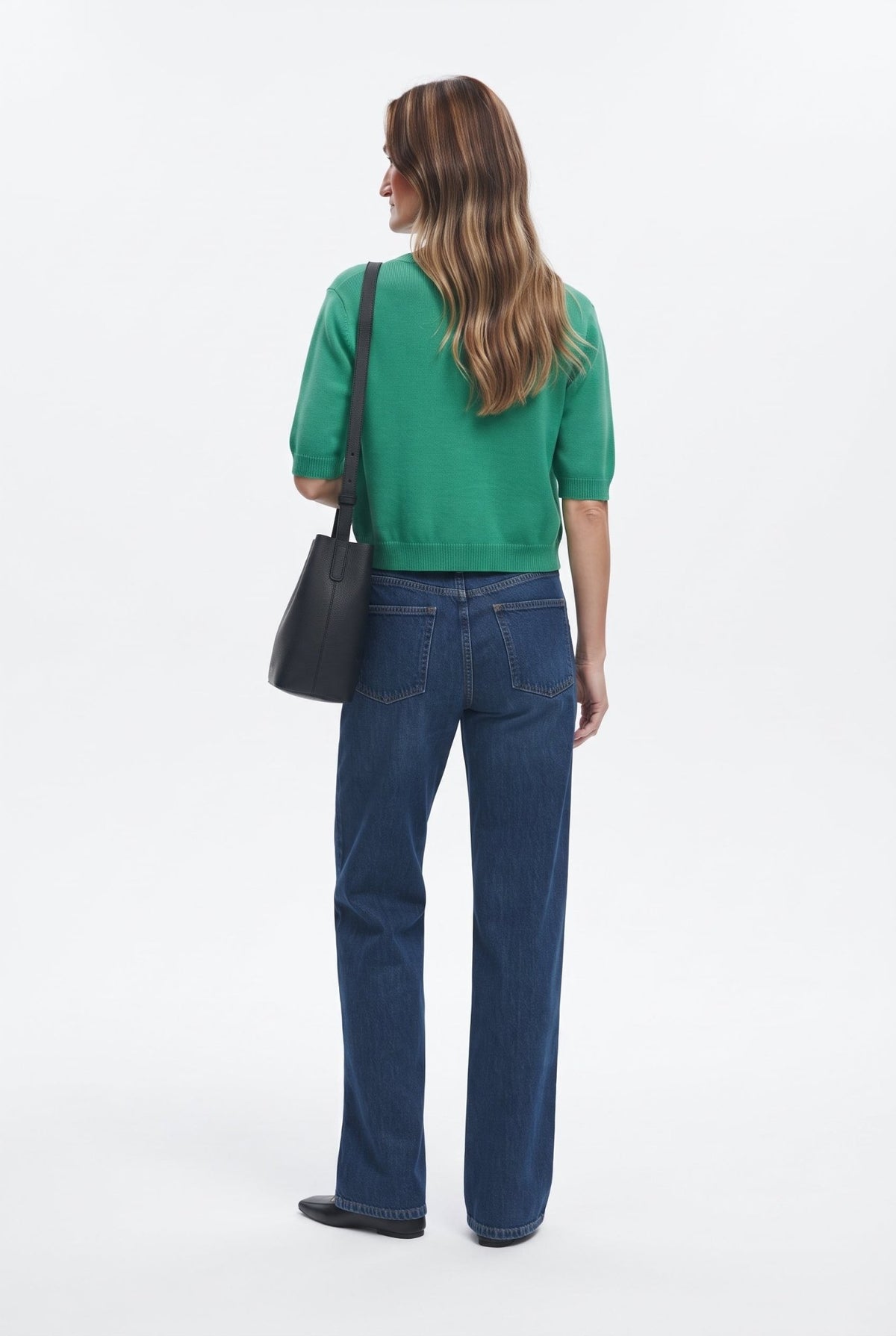 Koyu Mavi Az Esnek Yüksek Bel Wide Leg Geniş Paça Jeans - LUMINOIRE