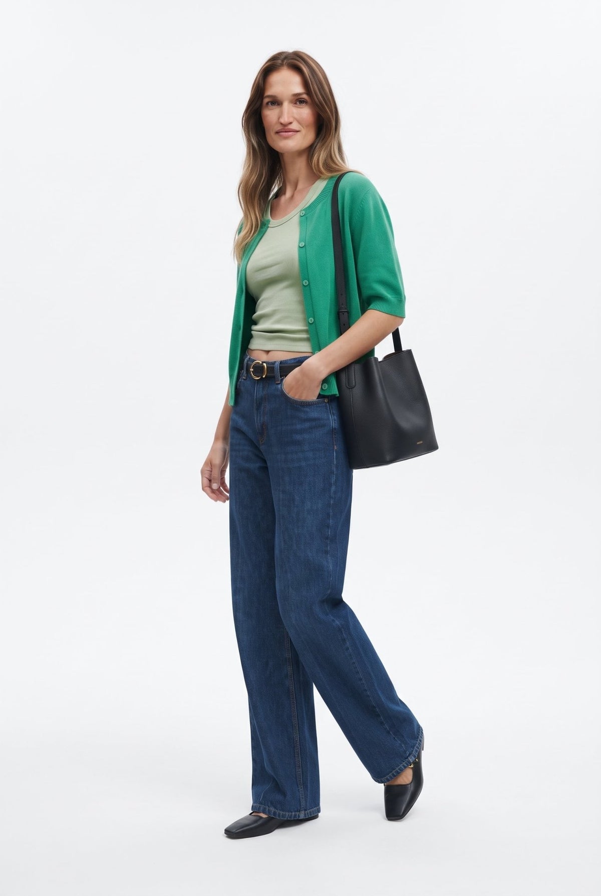 Koyu Mavi Az Esnek Yüksek Bel Wide Leg Geniş Paça Jeans - LUMINOIRE