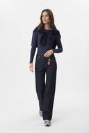 Koyu Mavi Yüksek Bel Wide Leg Geniş Paça %100 Pamuk Non-Stretch Jeans - LUMINOIRE