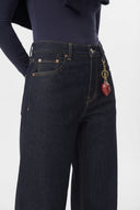 Koyu Mavi Yüksek Bel Wide Leg Geniş Paça %100 Pamuk Non-Stretch Jeans - LUMINOIRE