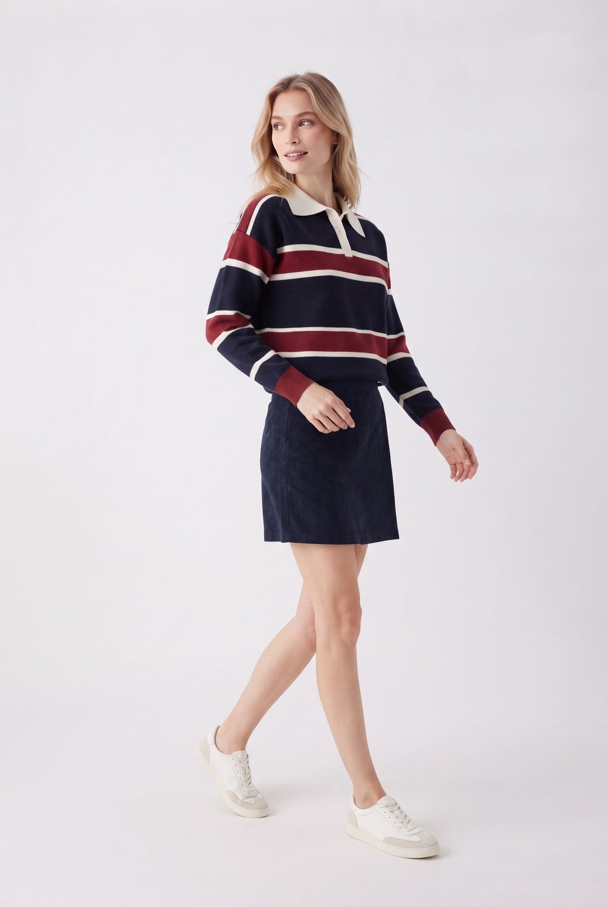 Lacivert Premium Polo Yaka Triko Kazak - LUMINOIRE