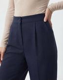 Lacivert Wide Leg/Geniş Paça Dokuma Kumaş Pantolon - LUMINOIRE