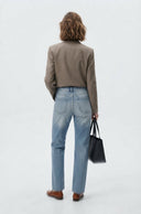 Mavi %100 Pamuk Normal Bel Bilek Boy Wide Leg Jeans - LUMINOIRE