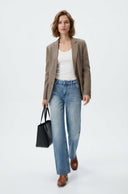 Mavi %100 Pamuk Normal Bel Bilek Boy Wide Leg Jeans - LUMINOIRE