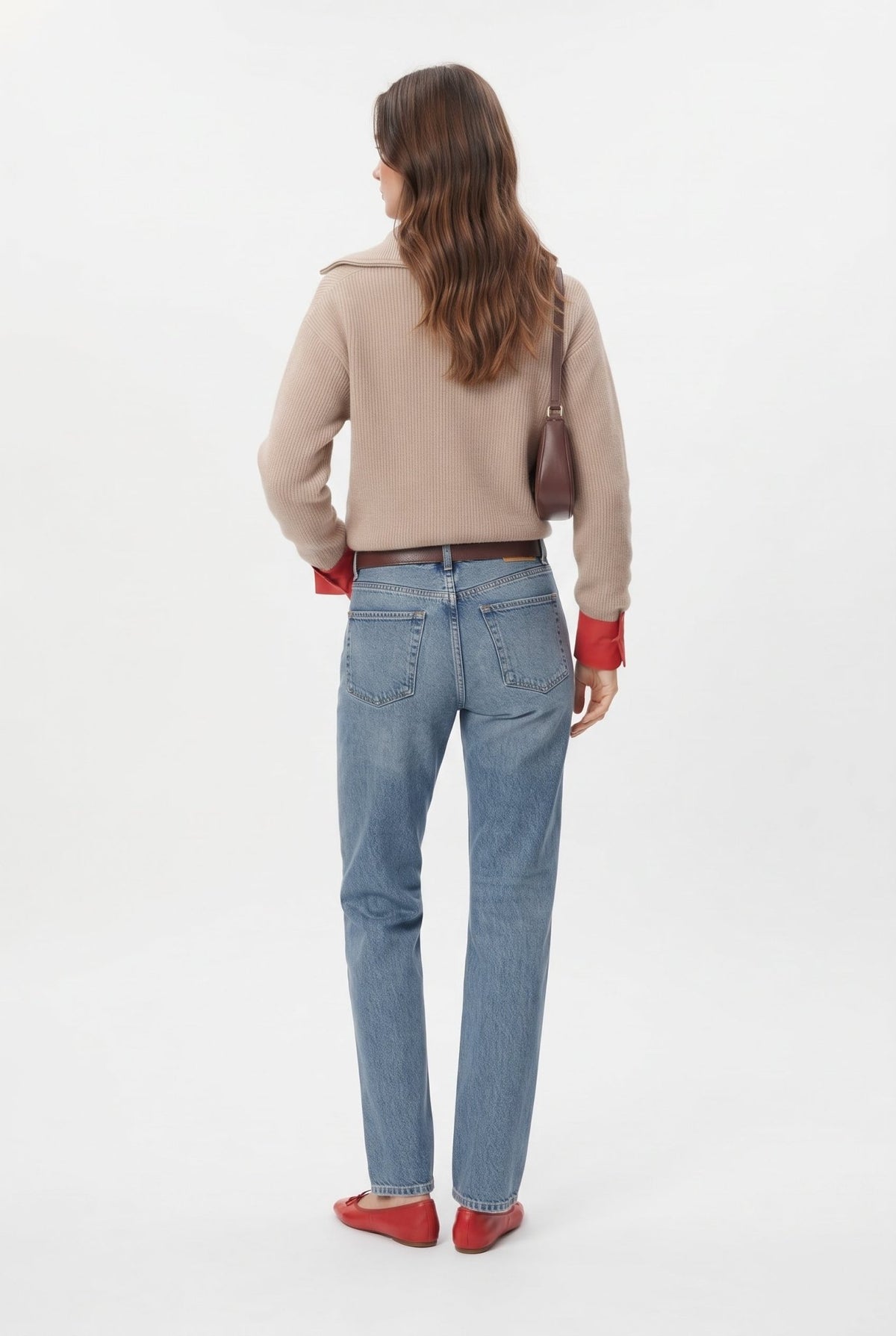 Mavi %100 Pamuk Yüksek Bel Straight Boru Paça Jeans - LUMINOIRE