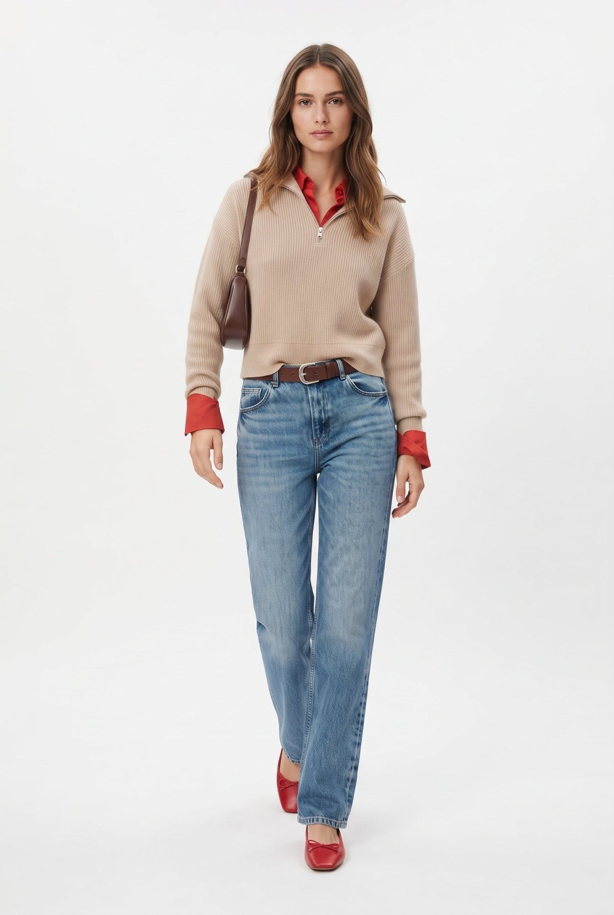 Mavi %100 Pamuk Yüksek Bel Straight Boru Paça Jeans - LUMINOIRE