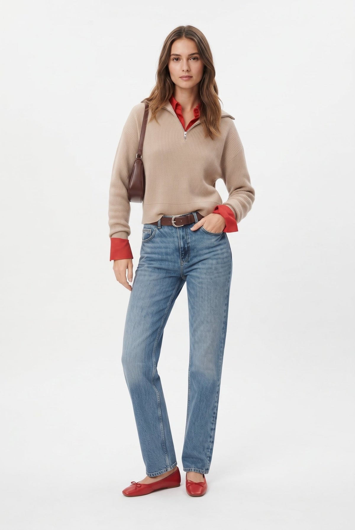 Mavi %100 Pamuk Yüksek Bel Straight Boru Paça Jeans - LUMINOIRE