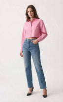 Mavi Az Esnek Ütü İzli Yüksek Bel Straight Jeans - LUMINOIRE