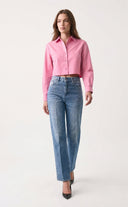 Mavi Az Esnek Ütü İzli Yüksek Bel Straight Jeans - LUMINOIRE