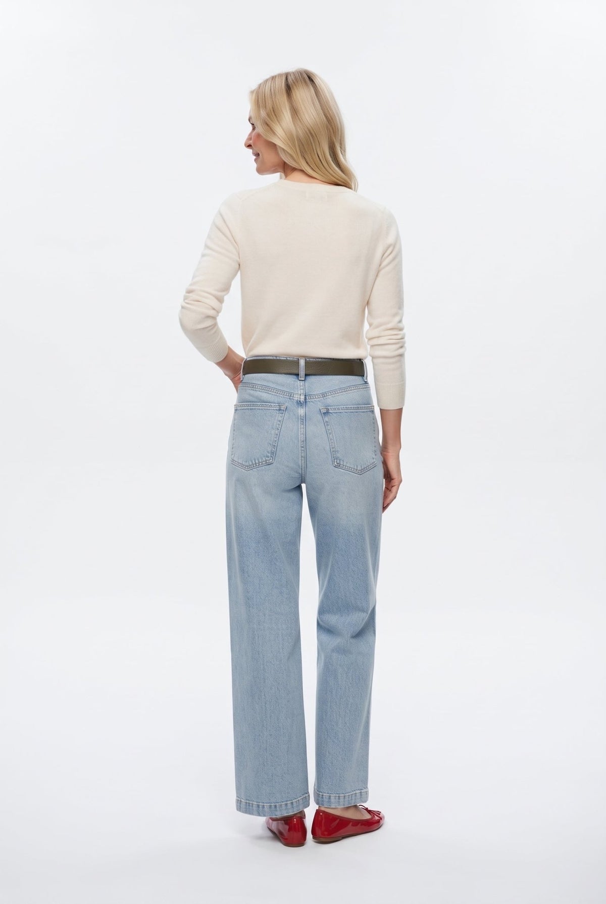 Mavi Az Esnek Yüksek Bel Wide Leg Geniş Paça Jeans - LUMINOIRE