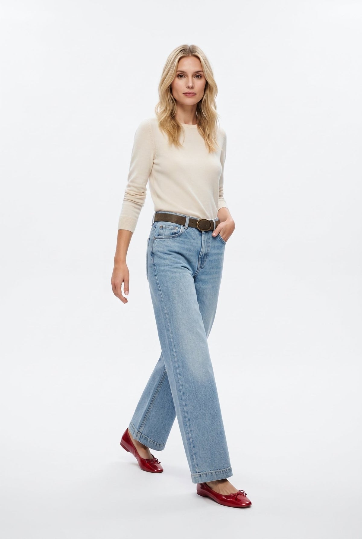 Mavi Az Esnek Yüksek Bel Wide Leg Geniş Paça Jeans - LUMINOIRE