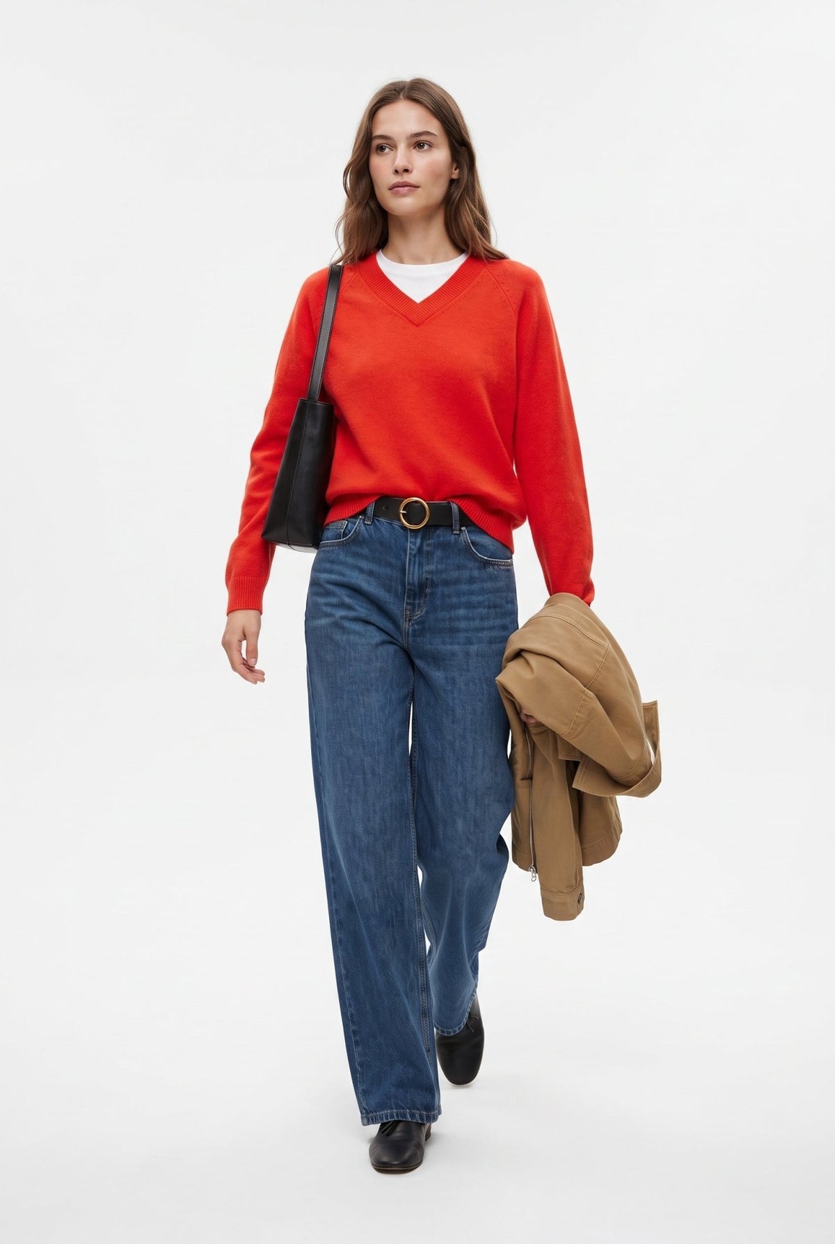 Mavi Dökümlü Normal Bel Wide Leg Geniş Paça Jeans - LUMINOIRE