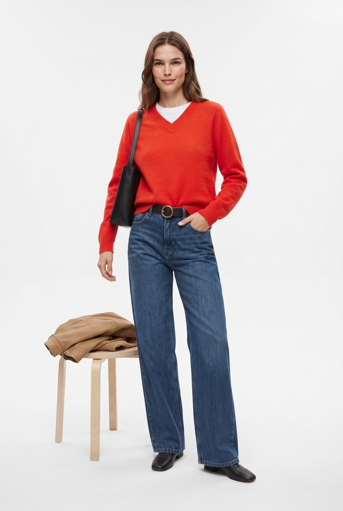 Mavi Dökümlü Normal Bel Wide Leg Geniş Paça Jeans - LUMINOIRE