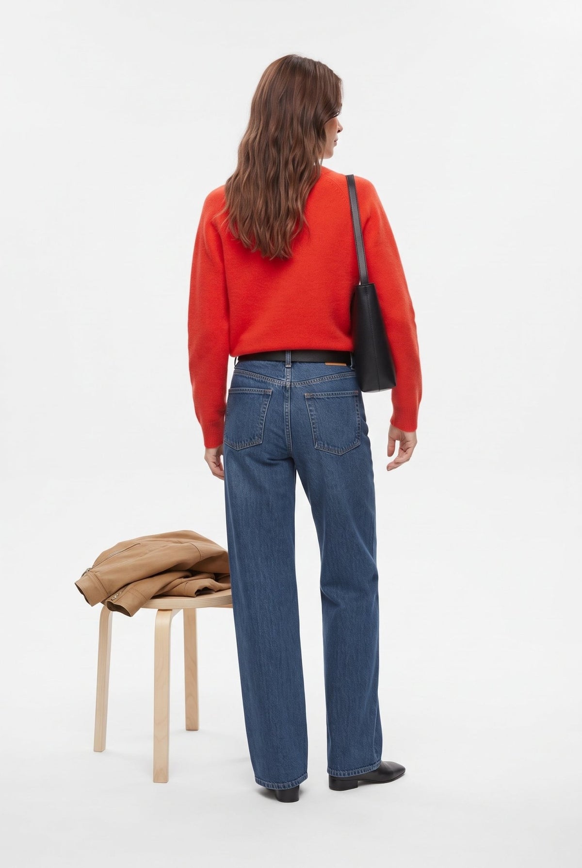 Mavi Dökümlü Normal Bel Wide Leg Geniş Paça Jeans - LUMINOIRE