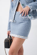 Mavi Dokulu Kumaş Mini Denim Etek - LUMINOIRE