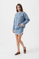 Mavi Dokulu Kumaş Oversize Denim Ceket - LUMINOIRE