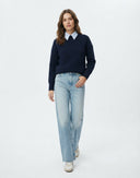Mavi Paça Kesikli Ekstra Yüksek Bel Geniş Paça Wide Leg Geniş Paça Jeans - LUMINOIRE