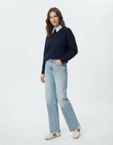 Mavi Paça Kesikli Ekstra Yüksek Bel Geniş Paça Wide Leg Geniş Paça Jeans - LUMINOIRE