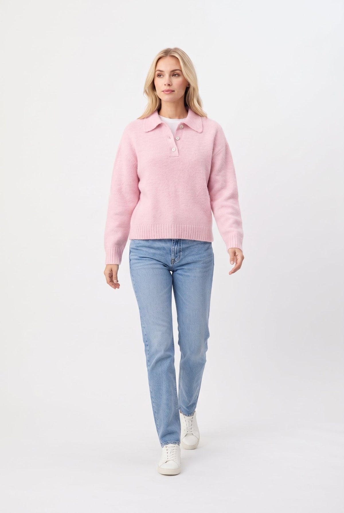 Pembe Yünlü Basic Geniş Kalıp Premium Triko Kazak - LUMINOIRE